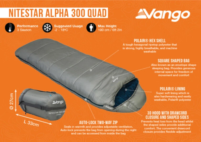 Vango Nitestar Alpha 300 Quad Sleeping Bag (FOG) - Image 3